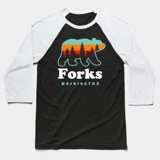 Forks Washington Mountains Retro Bear Vacation Baseball T-Shirt